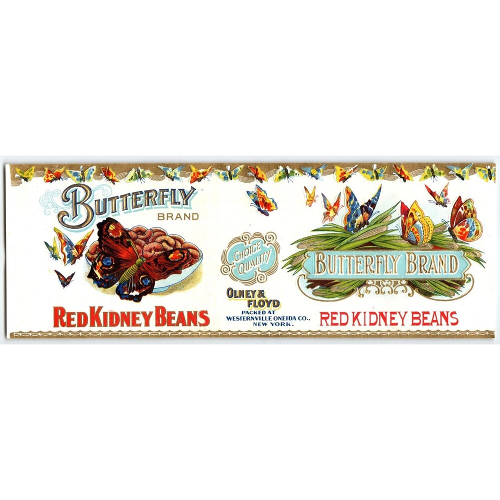 Butterfly Brand Red Kidney Beans Victorian 1890's Food Can Label Lithograph Art